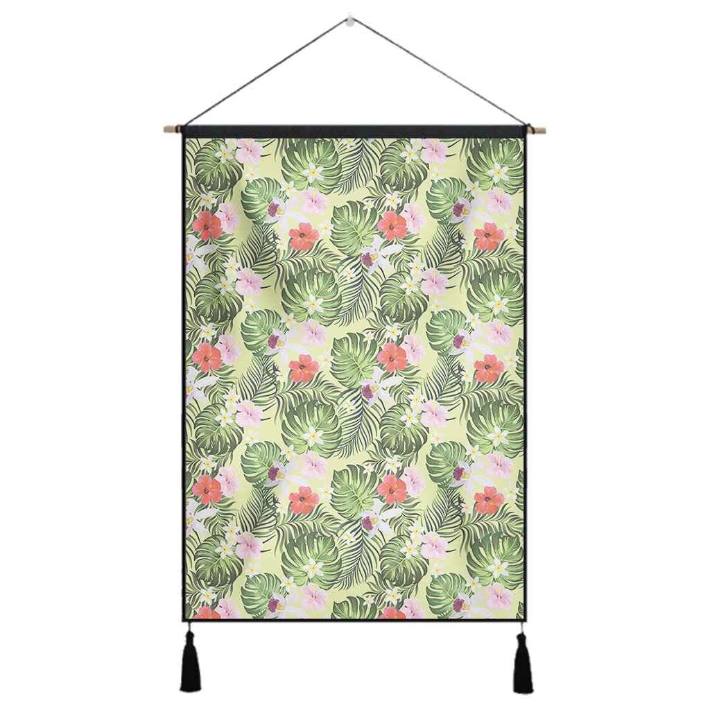 Tropical Hibiscus, Plumeria Green Hanging Poster - AH Hanging Poster 43 x 65 cm Cotton And Linen - Polynesian Pride