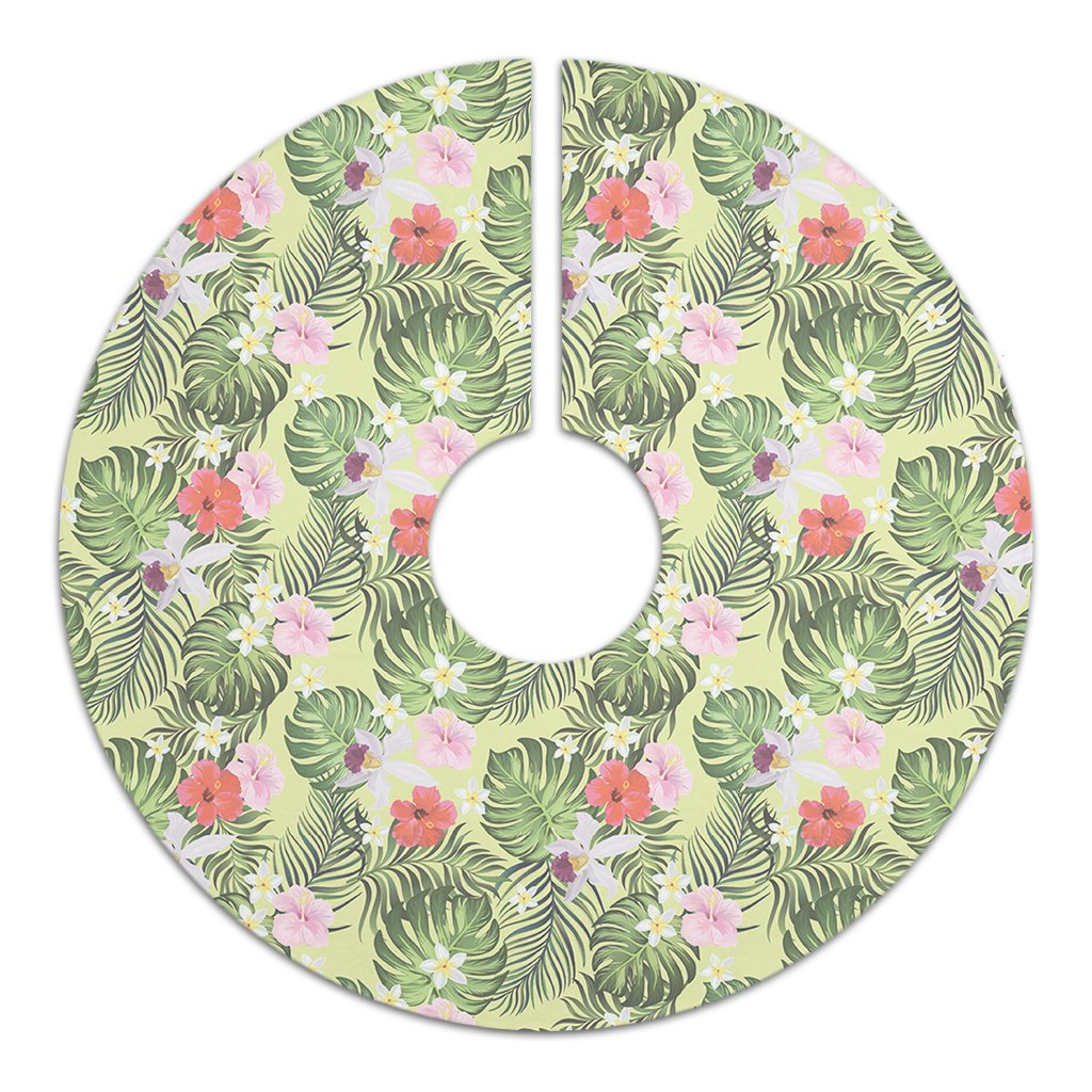 Tropical Hibiscus, Plumeria Green Tree Skirt - Polynesian Pride