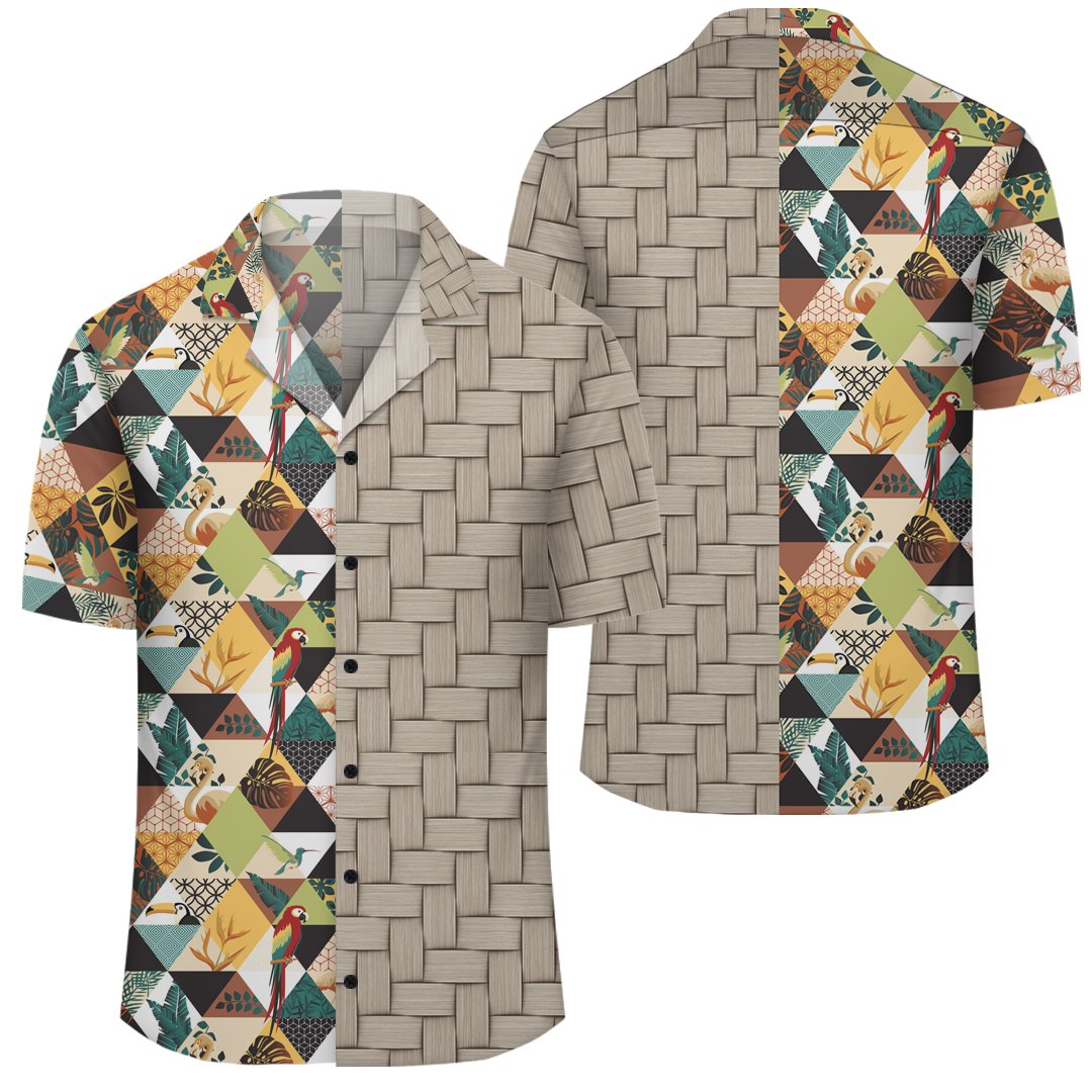 Tropical Jungle Parrots And Flamingos Pattern Lauhala Moiety Hawaiian Shirt Unisex Art - Polynesian Pride