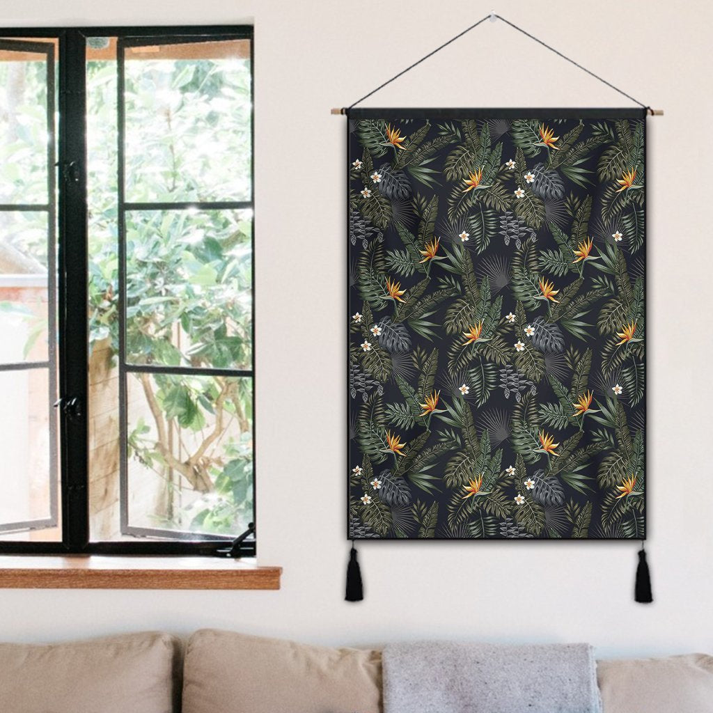 Tropical Leaves And Flowers In The Night Style Hanging Poster - AH Hanging Poster 50 x 75 cm Cotton And Linen - Polynesian Pride