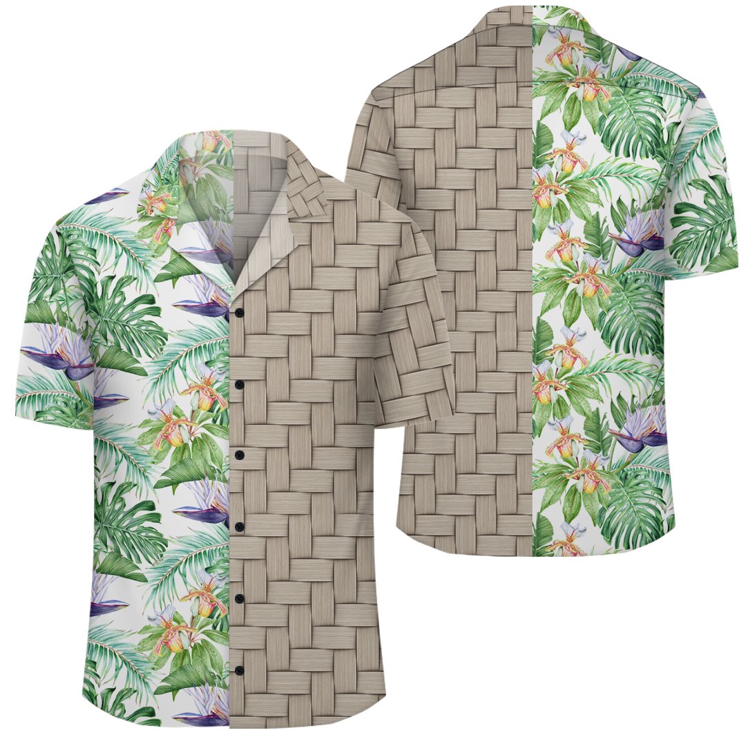 Tropical Orange Orchids Strelitzia Monstera Lauhala Moiety Hawaiian Shirt Unisex Art - Polynesian Pride
