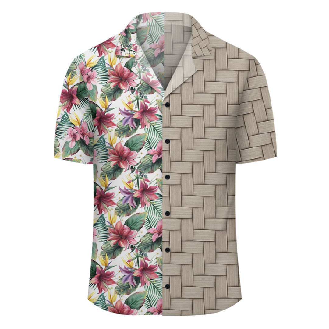 Tropical Palm Leaf White Lauhala Moiety Hawaiian Shirt - Polynesian Pride