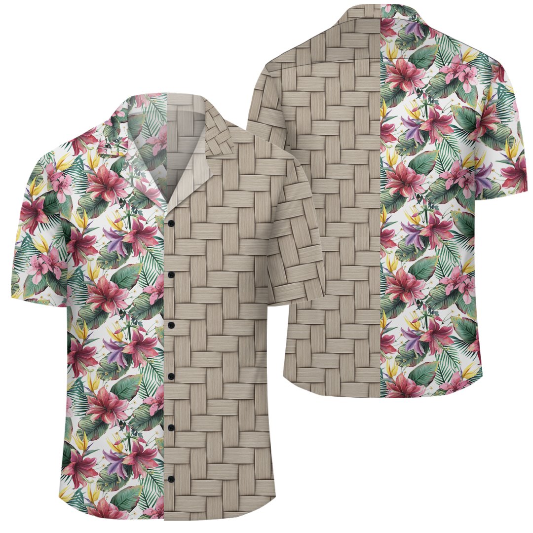 Tropical Palm Leaf White Lauhala Moiety Hawaiian Shirt Unisex Art - Polynesian Pride