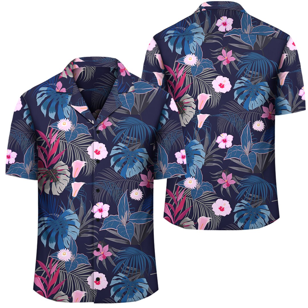 Tropical Palm Tree And Flower Hawaiian Shirt Unisex Black - Polynesian Pride