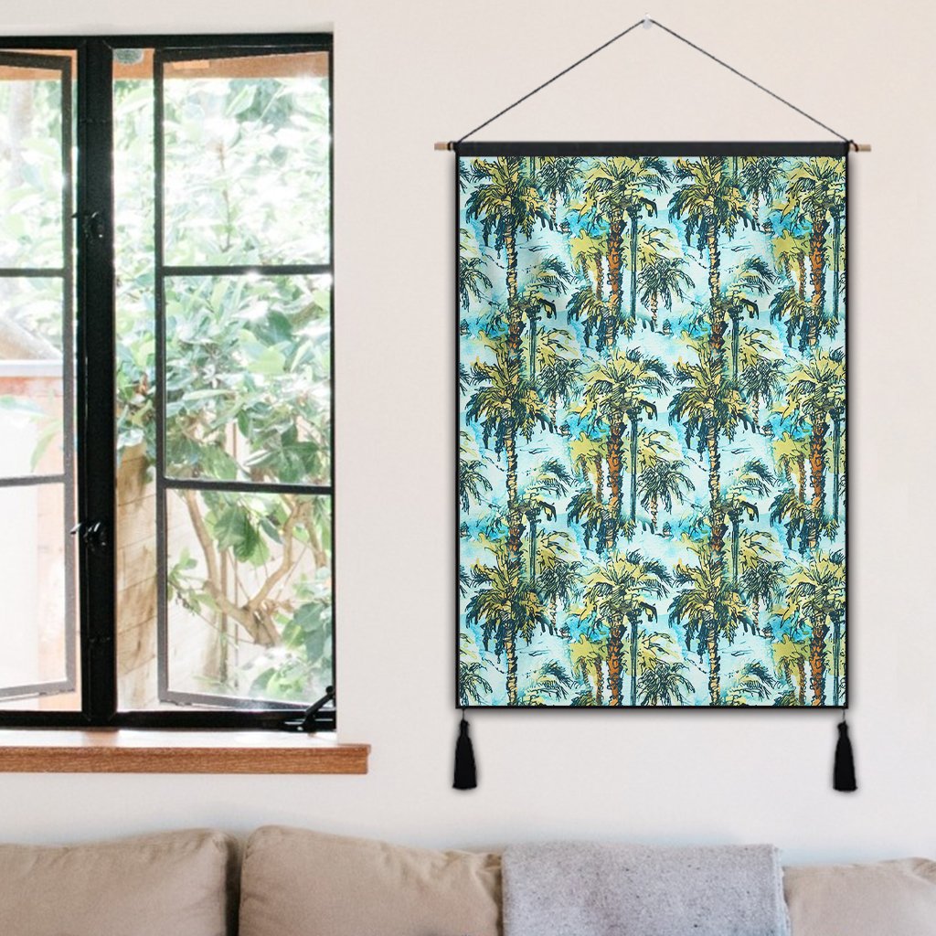 Tropical Palm Trees Blue Hanging Poster - AH Hanging Poster 50 x 75 cm Cotton And Linen - Polynesian Pride