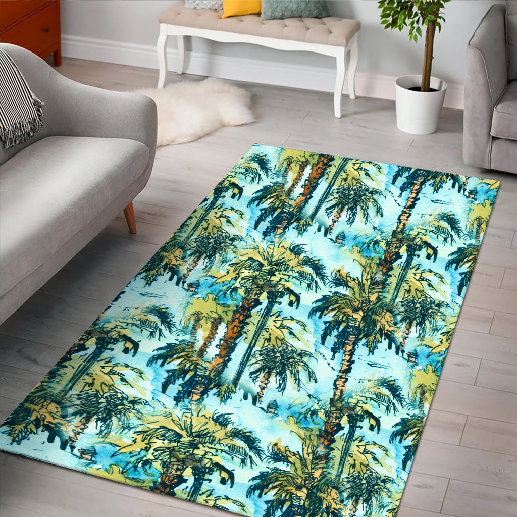 Tropical Palm Trees Blue Area Rug - AH - Polynesian Pride