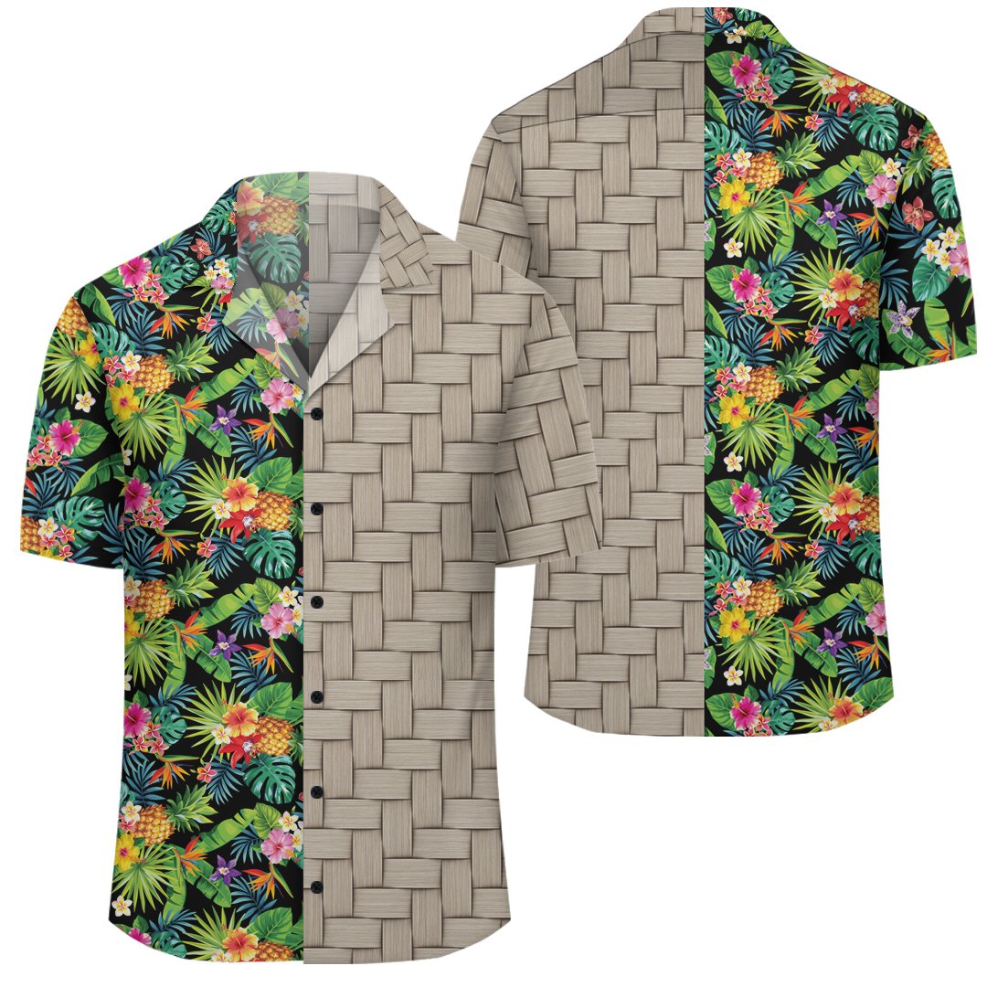 Tropical Pattern With Pineapples Palm Leaves And Flowers Lauhala Moiety Hawaiian Shirt Unisex Art - Polynesian Pride