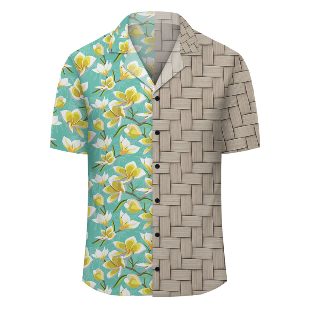 Tropical Plumeria Blue Lauhala Moiety Hawaiian Shirt - Polynesian Pride