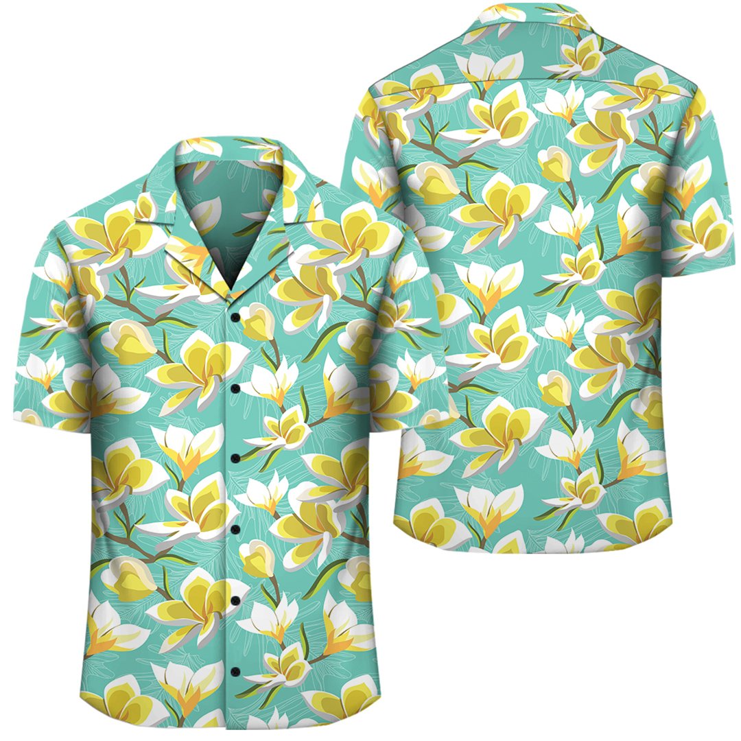 Tropical Plumeria Blue Hawaiian Shirt Unisex Black - Polynesian Pride