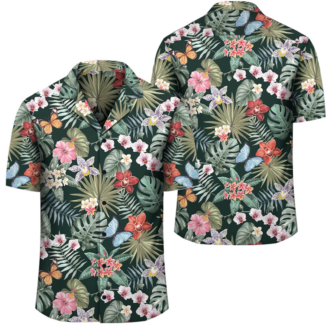 Tropical Plumeria Pattern With Palm Leaves Hawaiian Shirt Unisex Black - Polynesian Pride