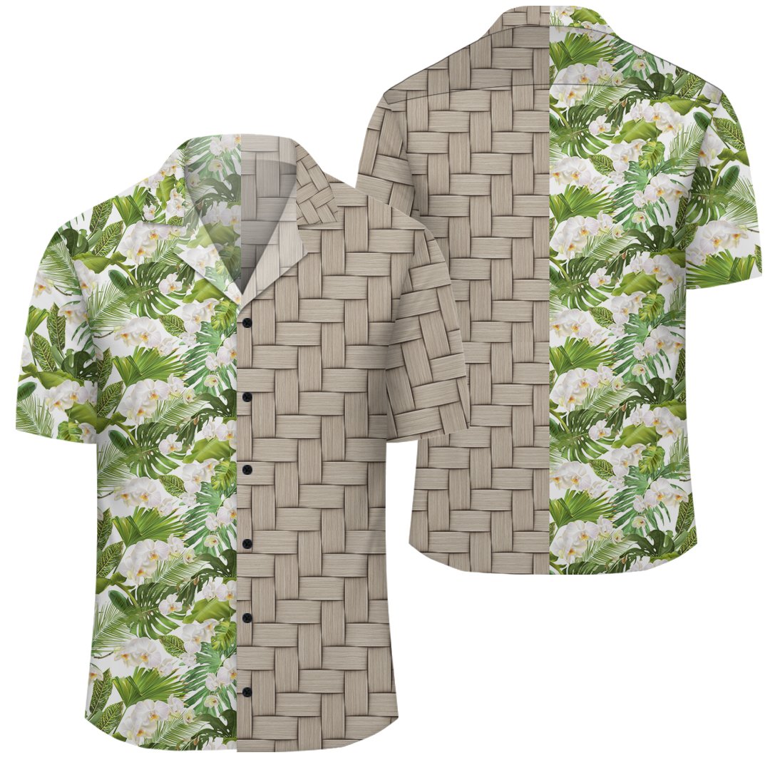 Tropical Plumeria White Lauhala Moiety Hawaiian Shirt Unisex Art - Polynesian Pride