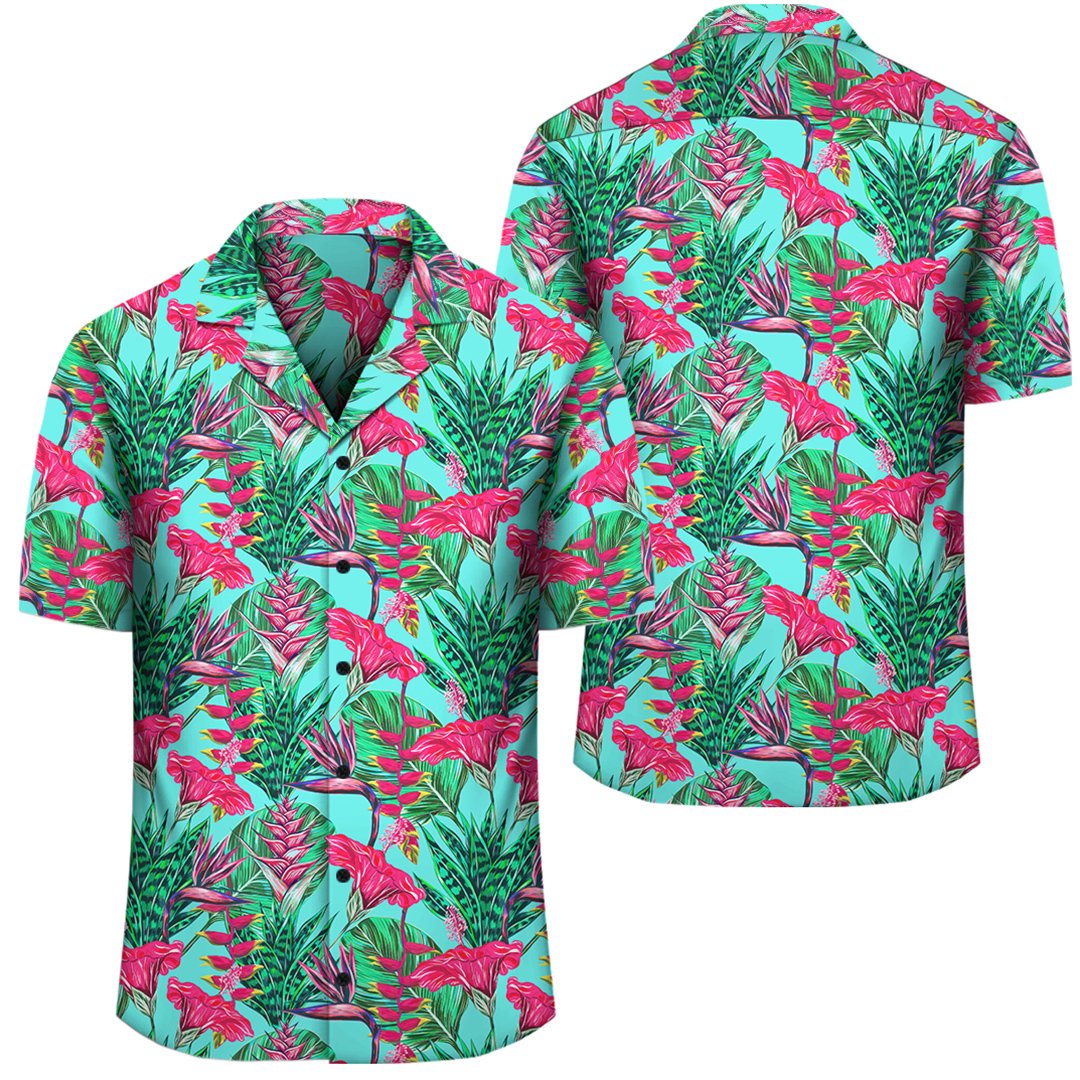 Tropical Strelitzia Blue Hawaiian Shirt Unisex Black - Polynesian Pride