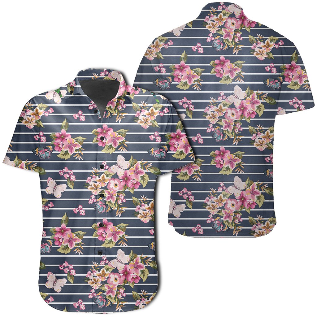 Hawaiian Shirt - Tropical Butterfly Pink Shirt Unisex Black - Polynesian Pride