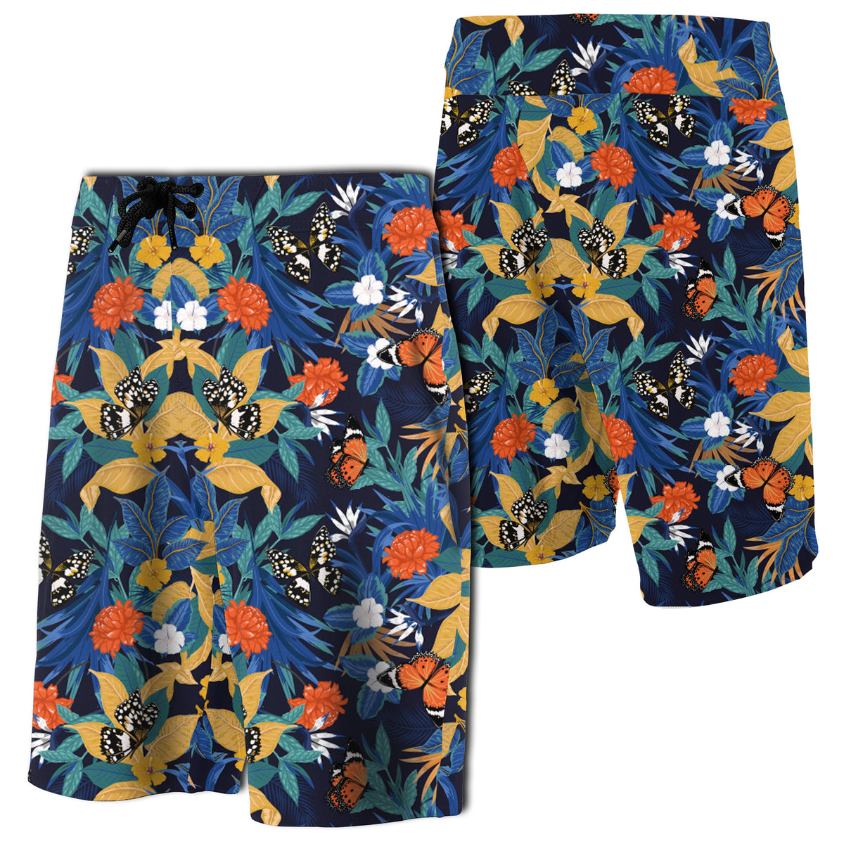 Tropical Buttterfly And Flower Board Shorts Men Blue - Polynesian Pride
