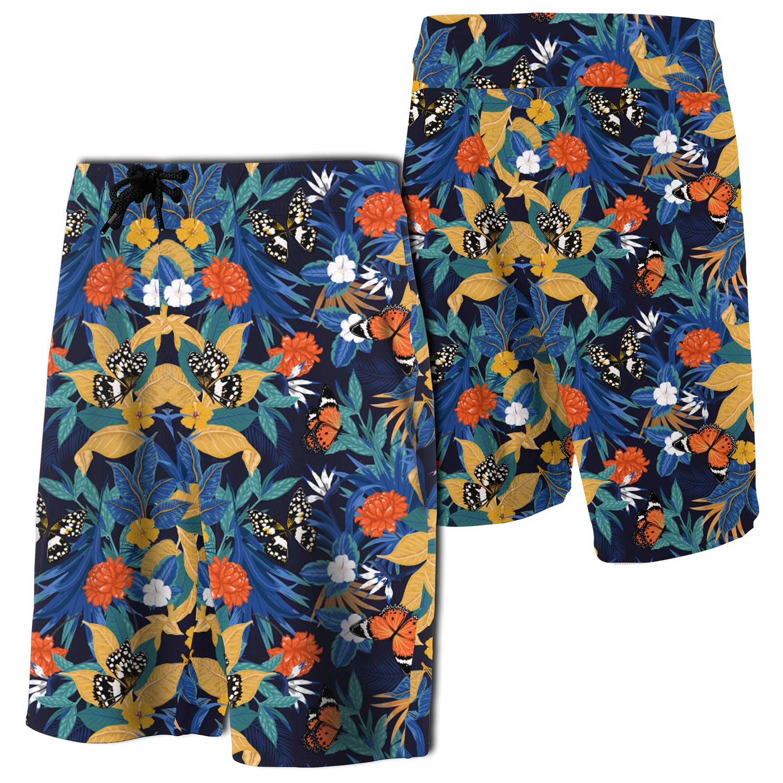 Tropical Buttterfly And Flower Board Shorts Men Blue - Polynesian Pride