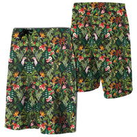 Tropical Flamingo Hibiscus Board Shorts Men Green - Polynesian Pride