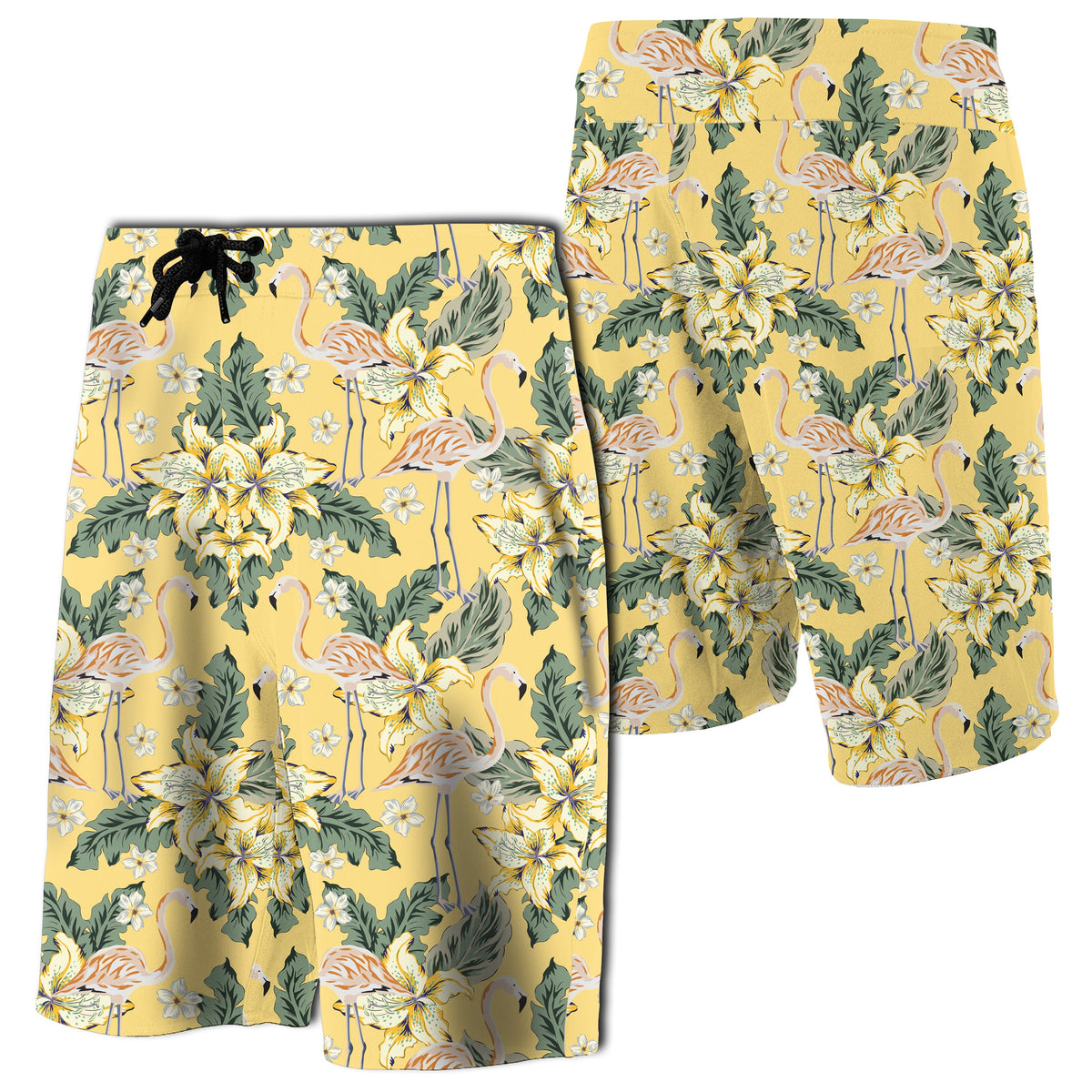 Tropical Flamingo Yellow Board Shorts Men Yellow - Polynesian Pride