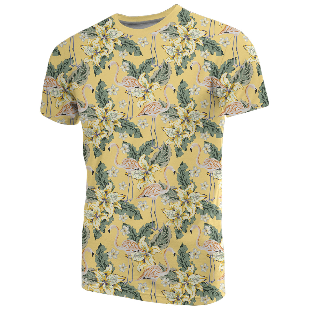Hawaii Tropical Flamingo Yellow T Shirt - Polynesian Pride