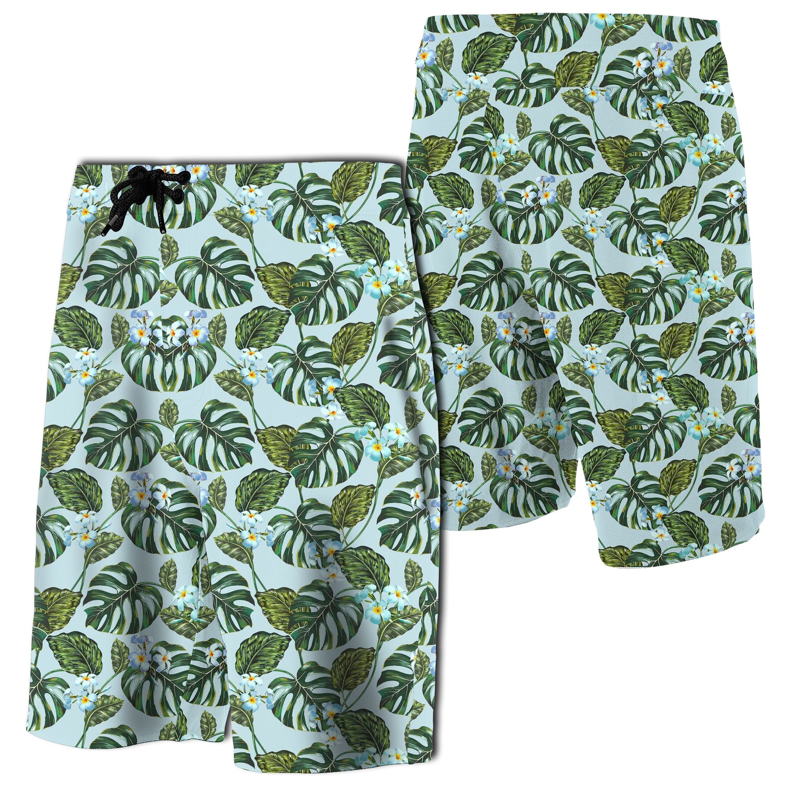 Tropical Flowers Monstera Leaf Board Shorts Men Blue - Polynesian Pride