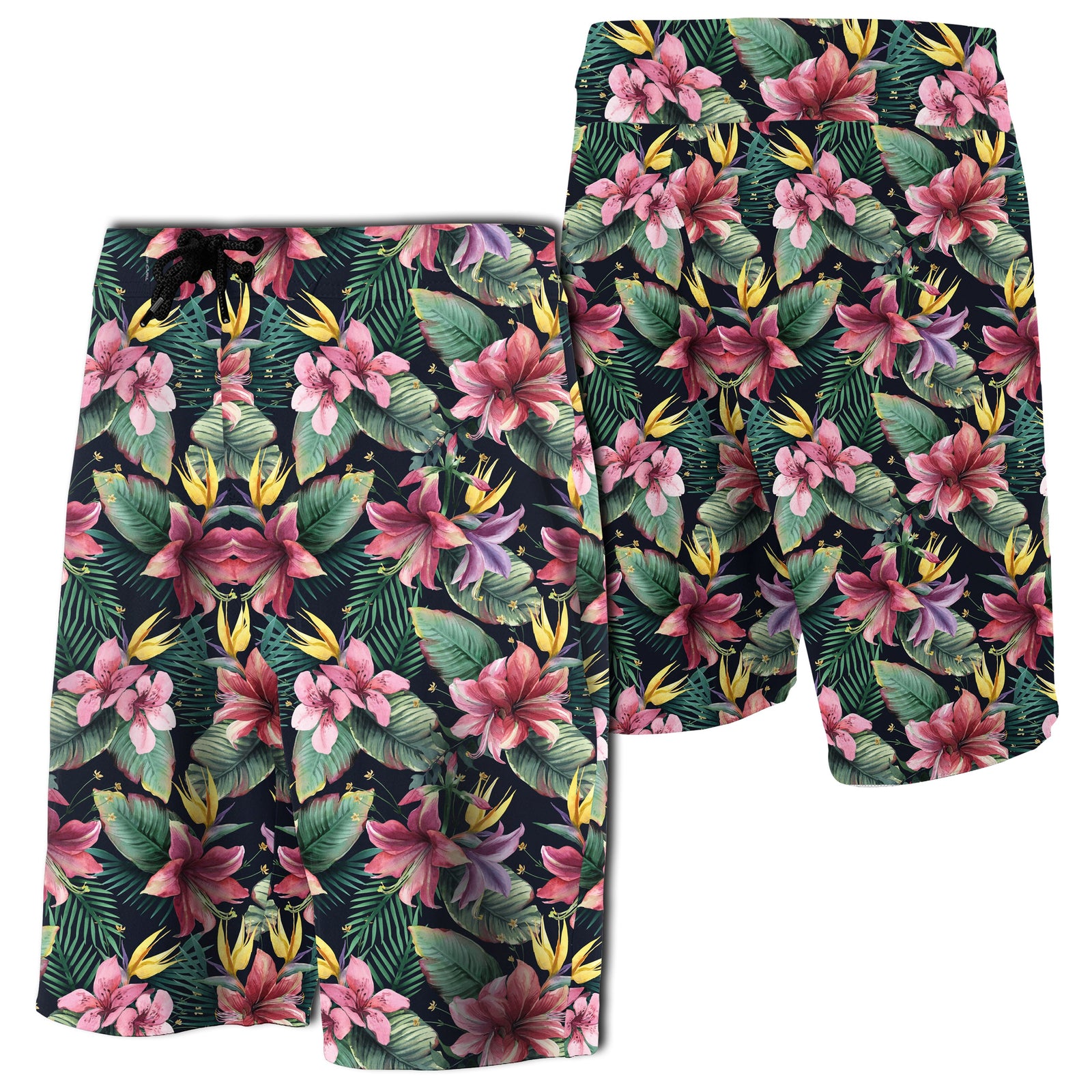 Tropical Flowers, Palm And Leaves Board Shorts Men Green - Polynesian Pride