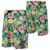 Tropical Hibiscus Banana Leafs Board Shorts Men Green - Polynesian Pride