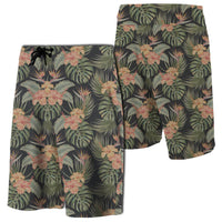 Tropical Hibiscus Monstera Leaf Board Shorts Men Black - Polynesian Pride