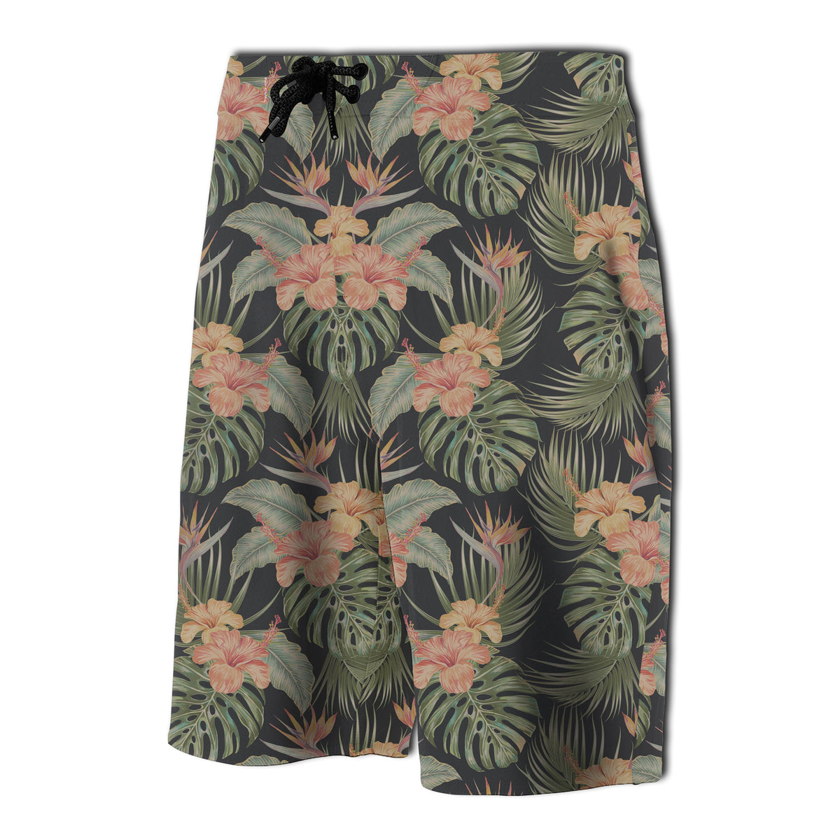 Tropical Hibiscus Monstera Leaf Board Shorts - Polynesian Pride