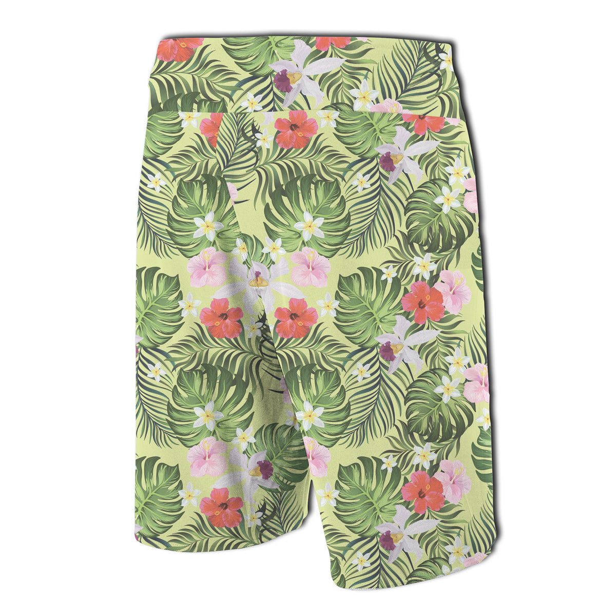 Tropical Hibiscus, Plumeria Green Board Shorts - Polynesian Pride