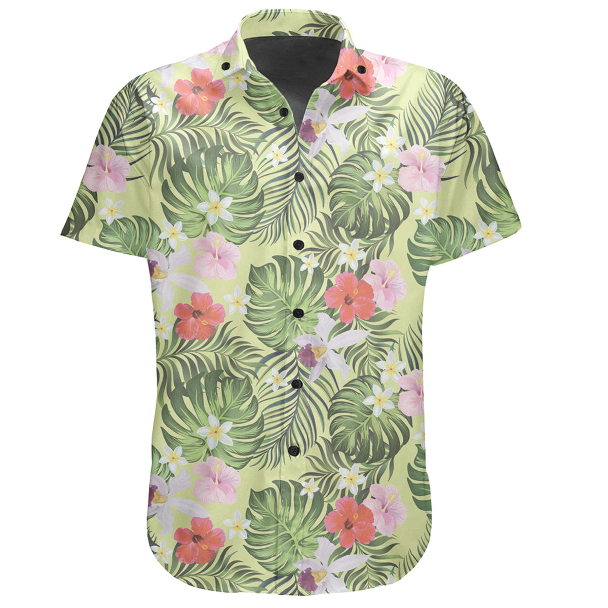 Hawaiian Shirt - Tropical Hibiscus, Plumeria Green Shirt - Polynesian Pride