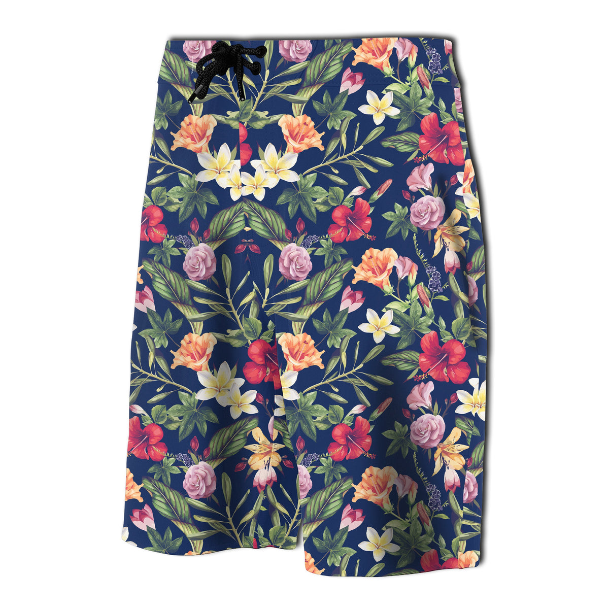 Tropical Hibiscus Red And Plumeria White Board Shorts - Polynesian Pride