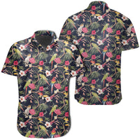 Hawaiian Shirt - Tropical Hibiscus, Strelitzia Palm Leaves Shirt Unisex Black - Polynesian Pride