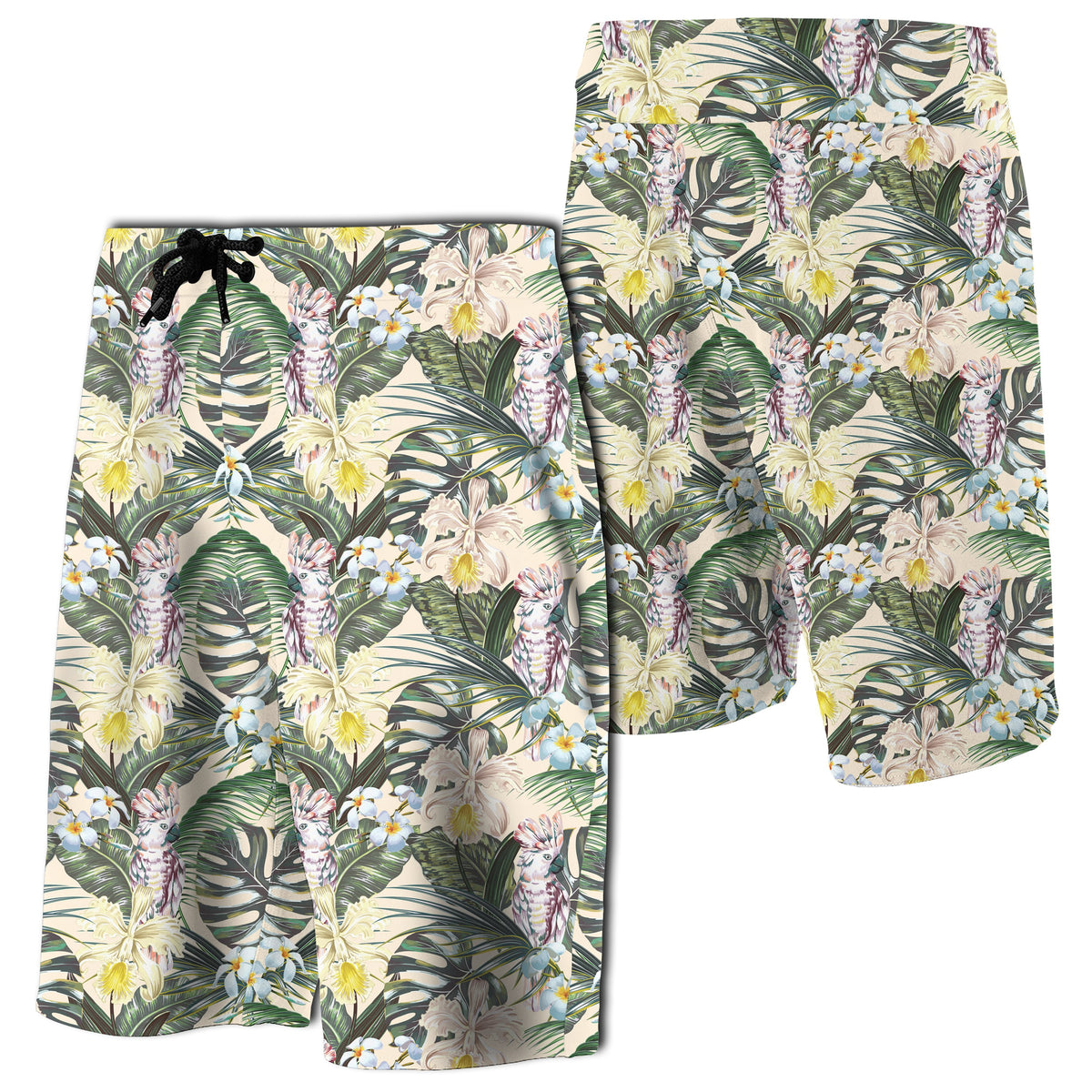 Tropical Jungle Parrots And Flamingos Board Shorts Men Green - Polynesian Pride