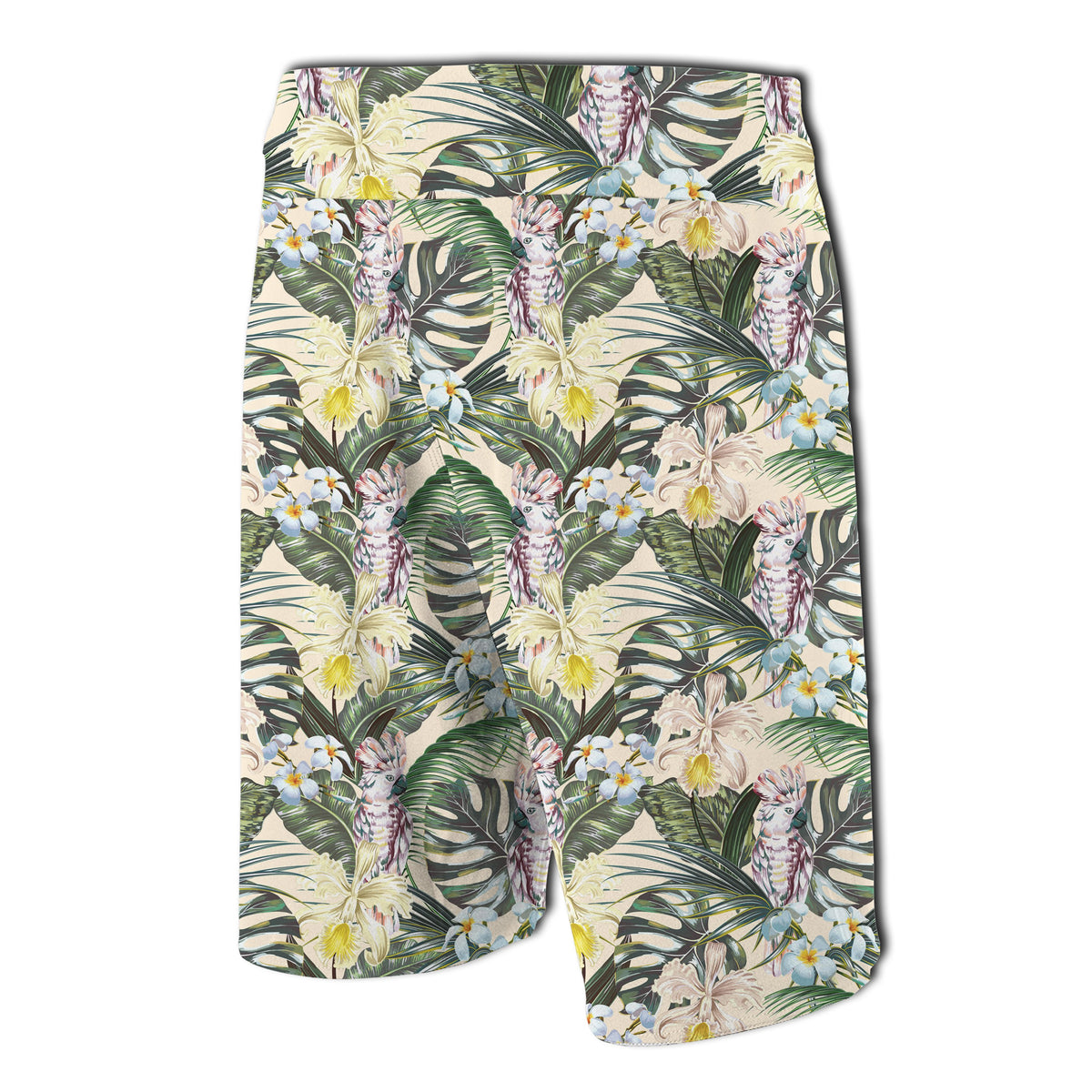 Tropical Jungle Parrots And Flamingos Board Shorts - Polynesian Pride