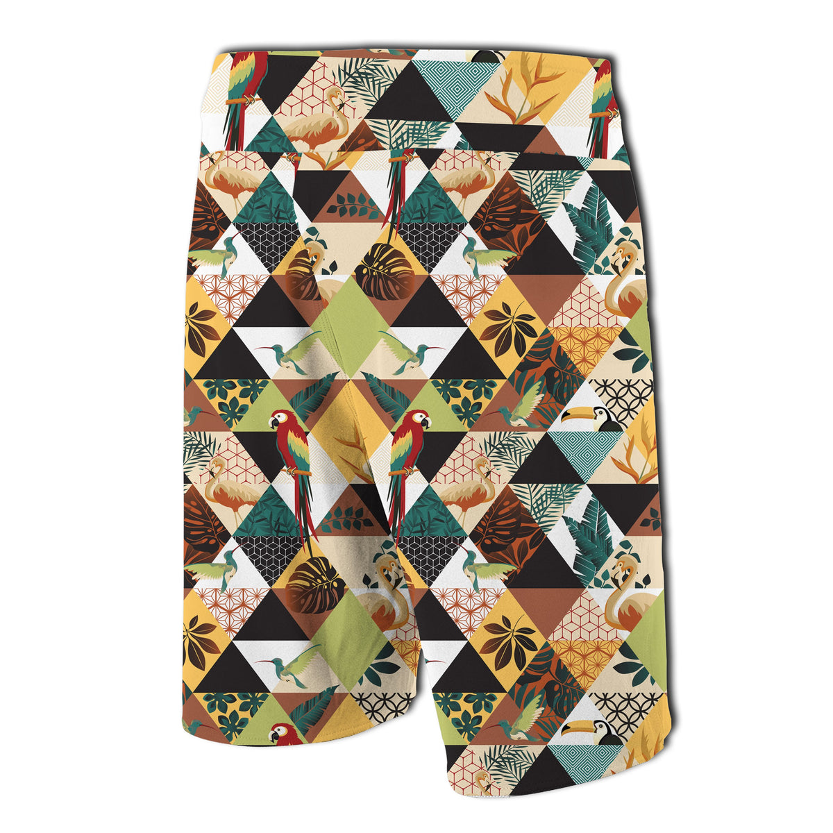 Tropical Jungle Parrots And Flamingos Pattern Board Shorts - Polynesian Pride