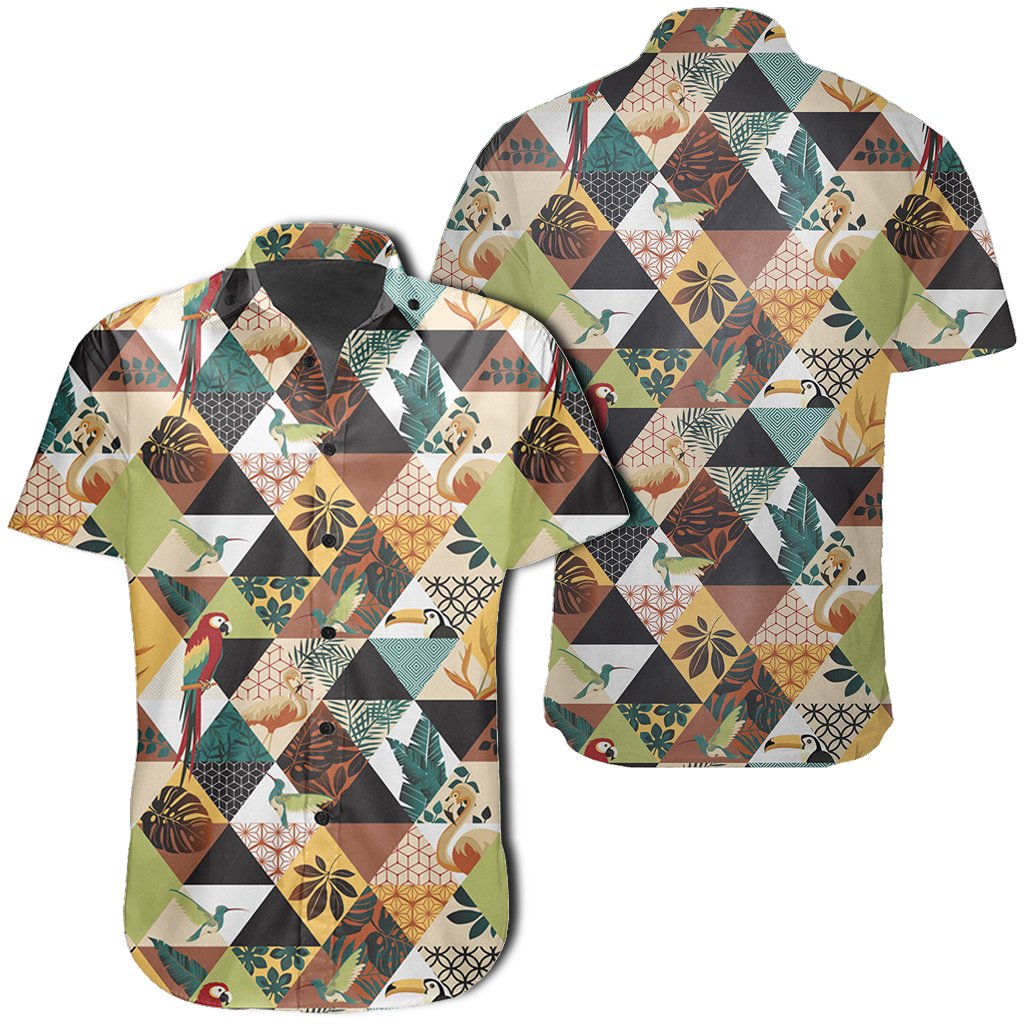 Hawaiian Shirt - Tropical Jungle Parrots And Flamingos Pattern Shirt Unisex Black - Polynesian Pride