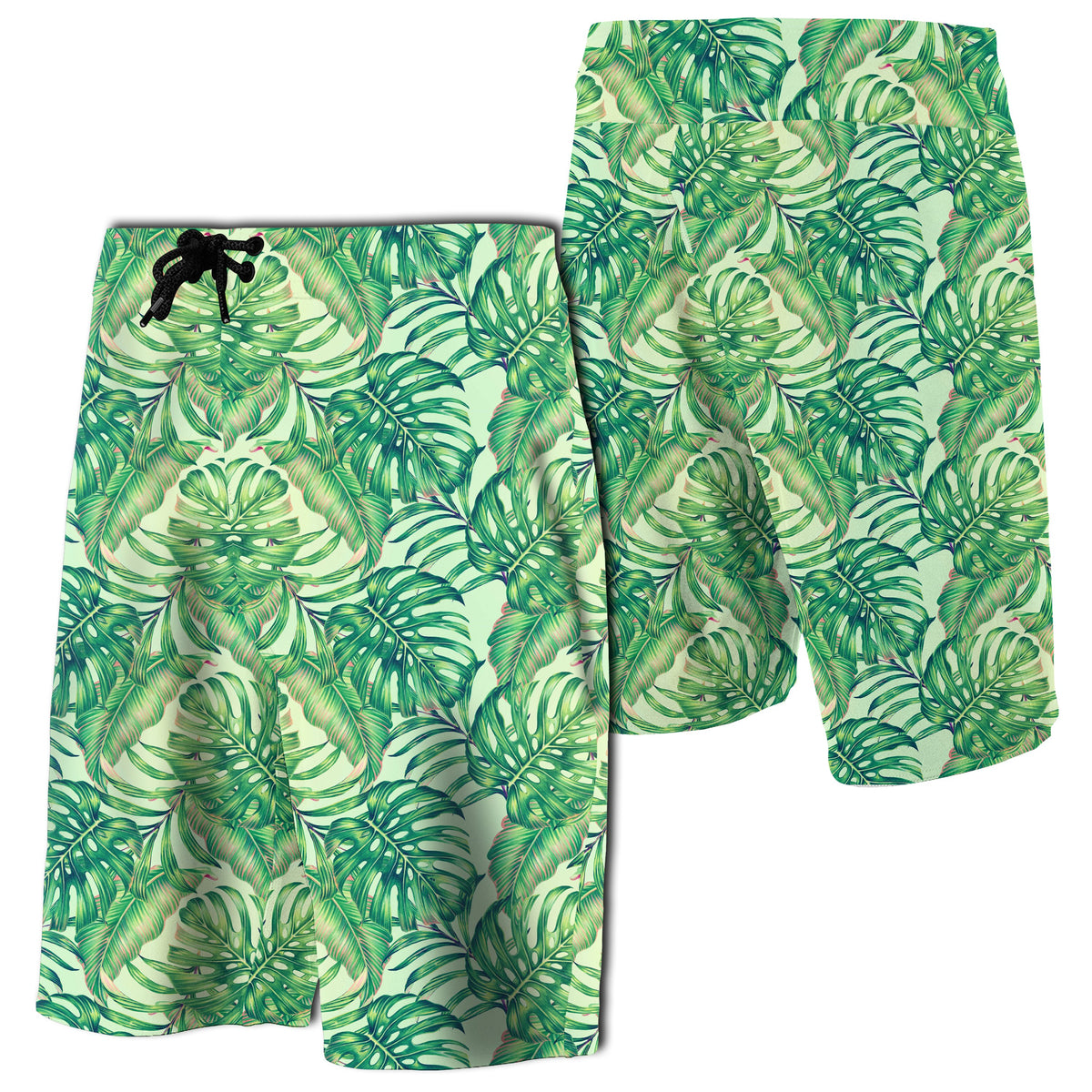 Tropical Leaves Jungle Monstera Leaf Board Shorts Mint Gloss Men - Polynesian Pride