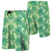 Tropical Leaves Jungle Monstera Leaf Board Shorts Mint Gloss Men - Polynesian Pride