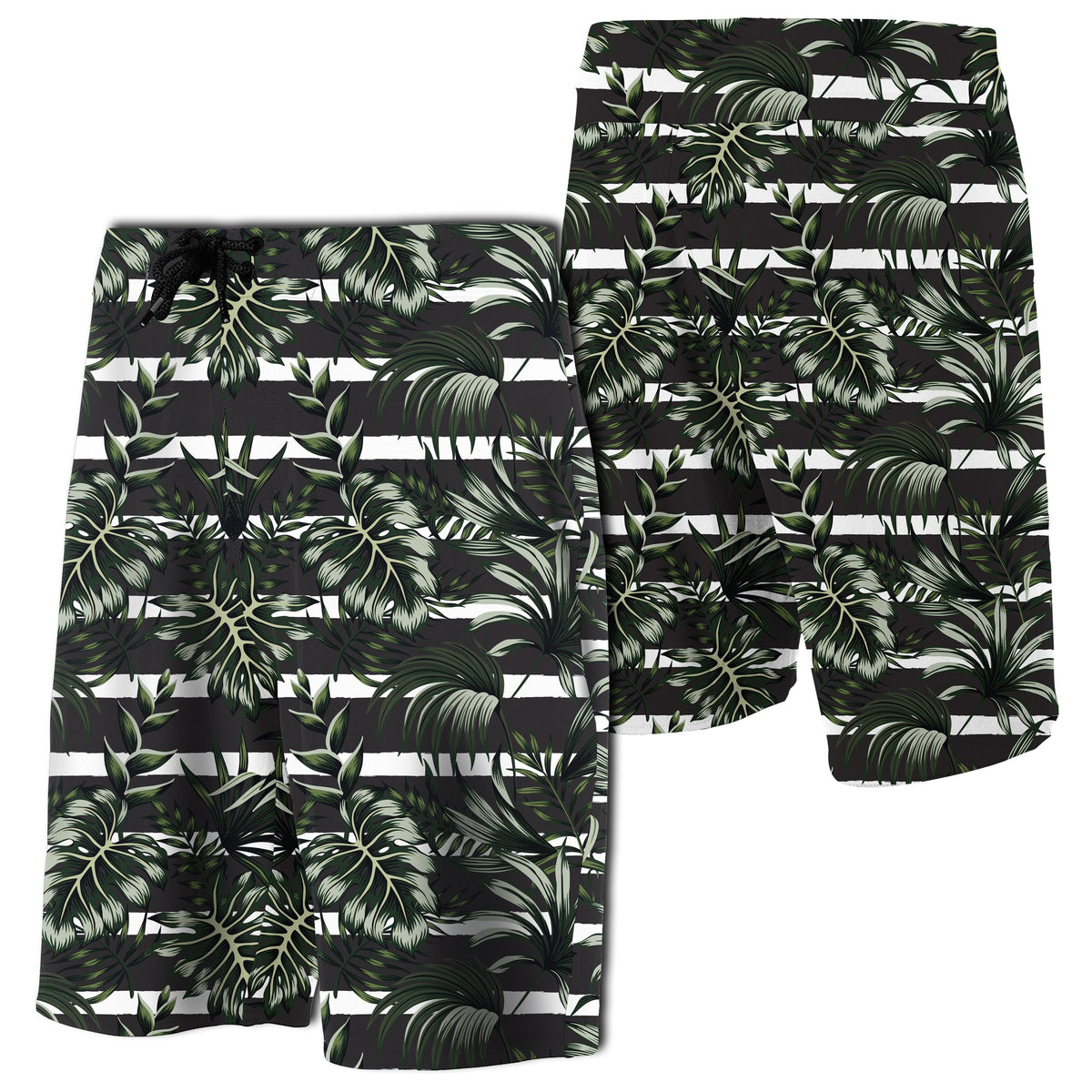 Tropical Line PattternBoard Shorts Men Black - Polynesian Pride