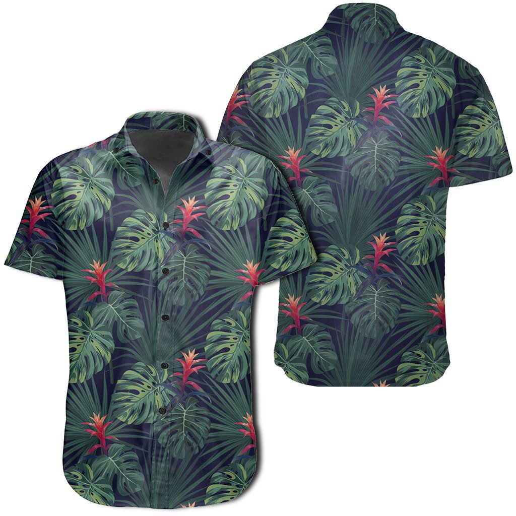 Hawaiian Shirt - Tropical Monstera Leaf Green Shirt Unisex Black - Polynesian Pride