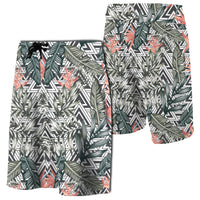 Tropical Palm Leaves And Flowers Board Shorts Men Green - Polynesian Pride