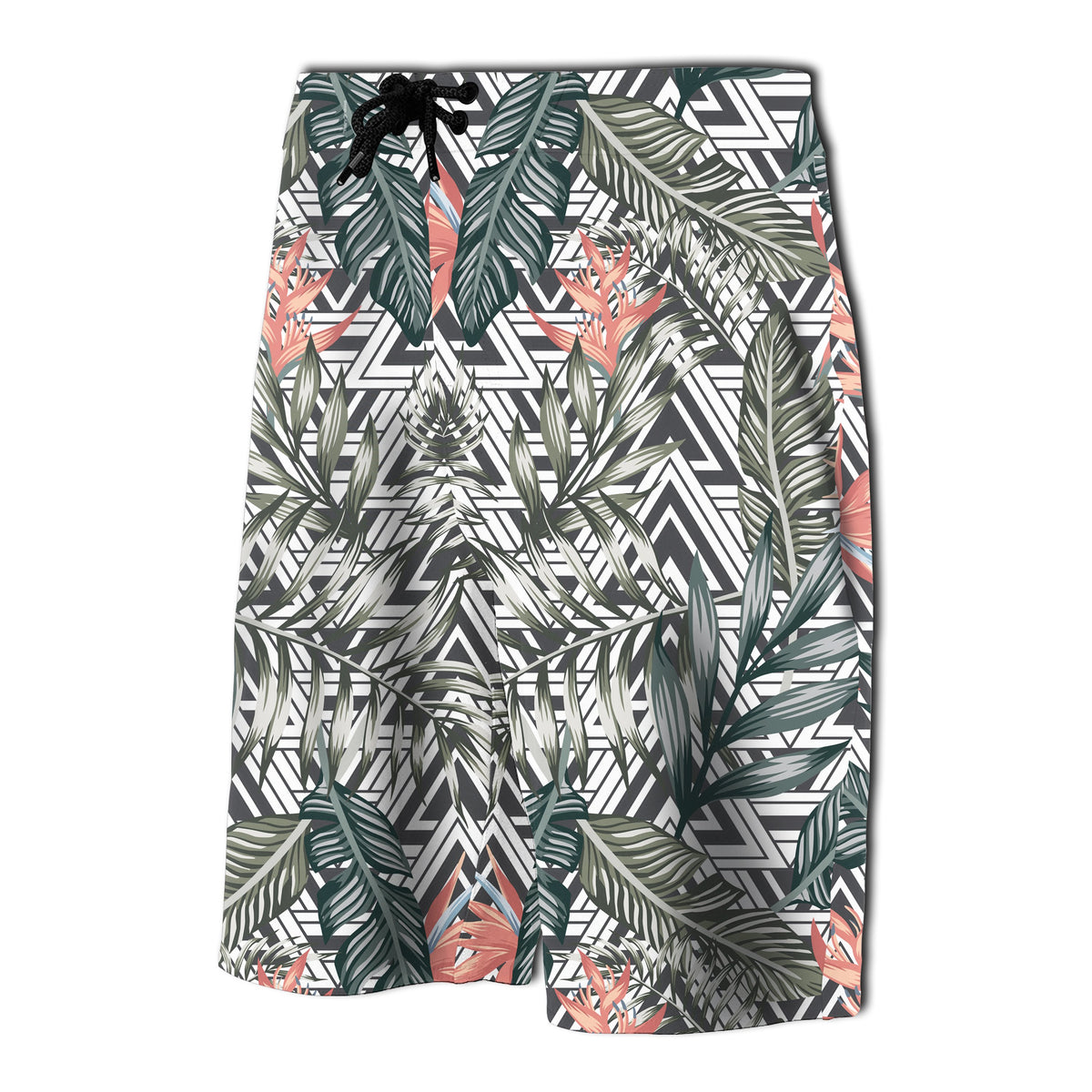 Tropical Palm Leaves And Flowers Board Shorts - Polynesian Pride
