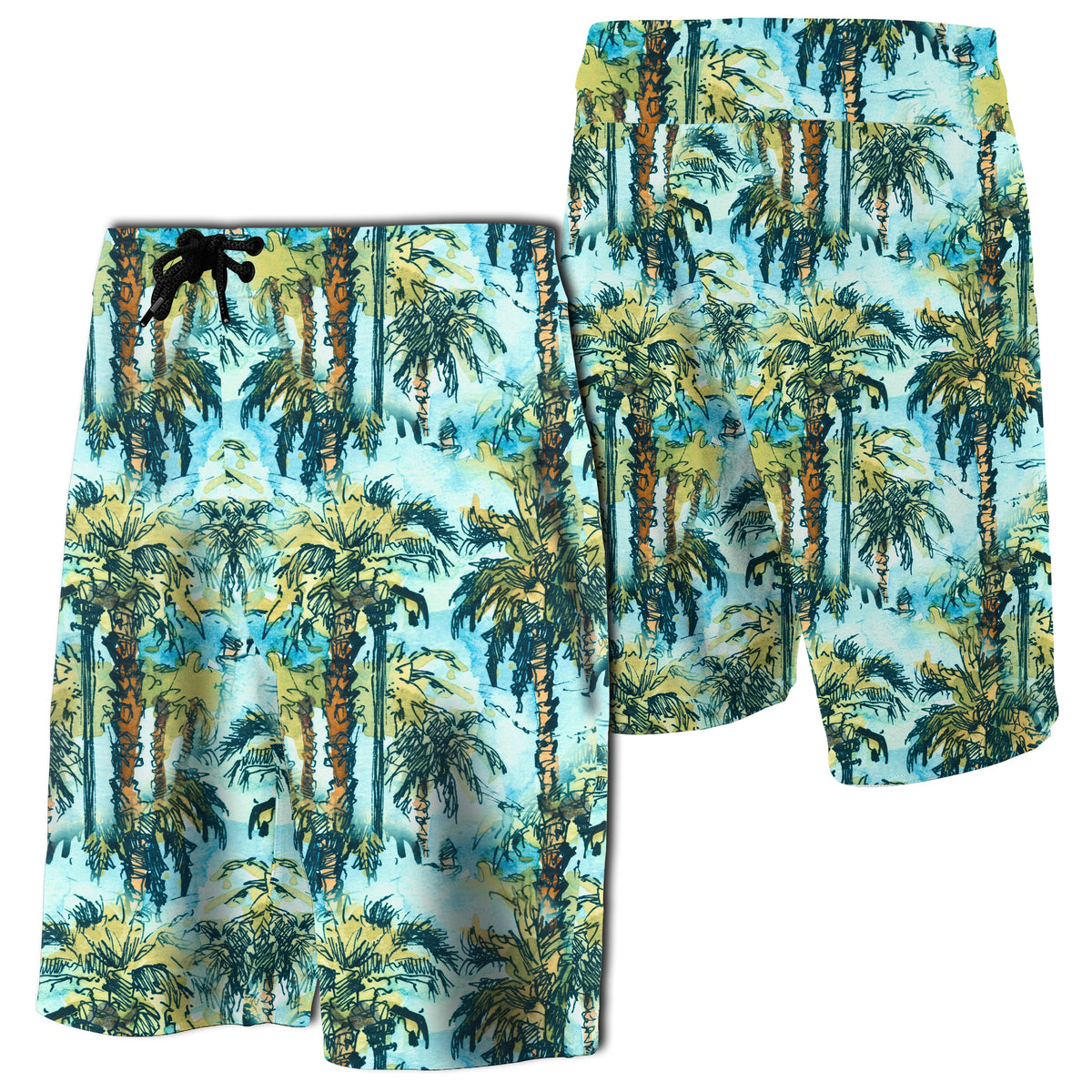 Tropical Palm Trees Blue Board Shorts Men Blue - Polynesian Pride