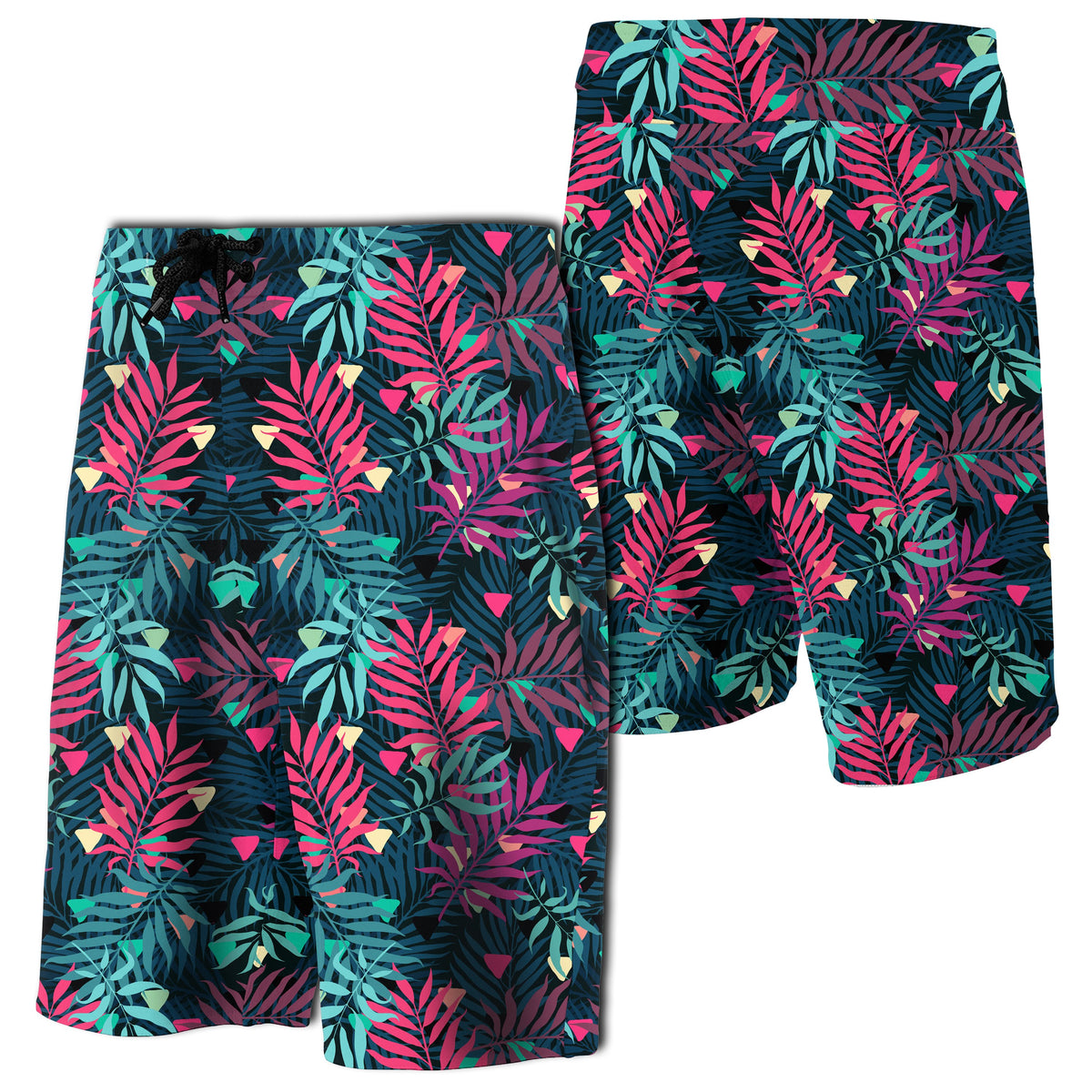 Tropical Pattern Board Shorts Men Black - Polynesian Pride