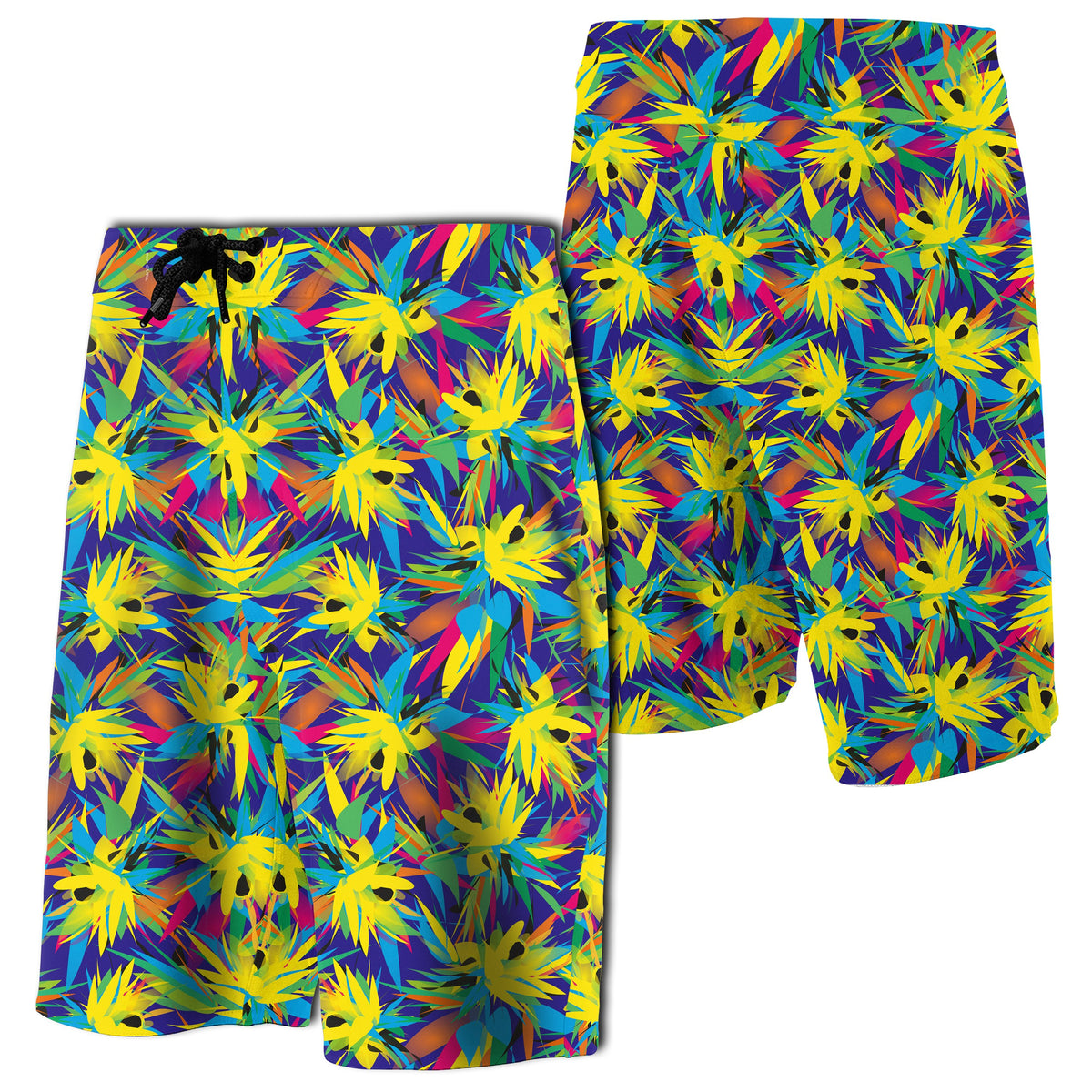 Tropical Pattern Mix Board Shorts Men Yellow - Polynesian Pride
