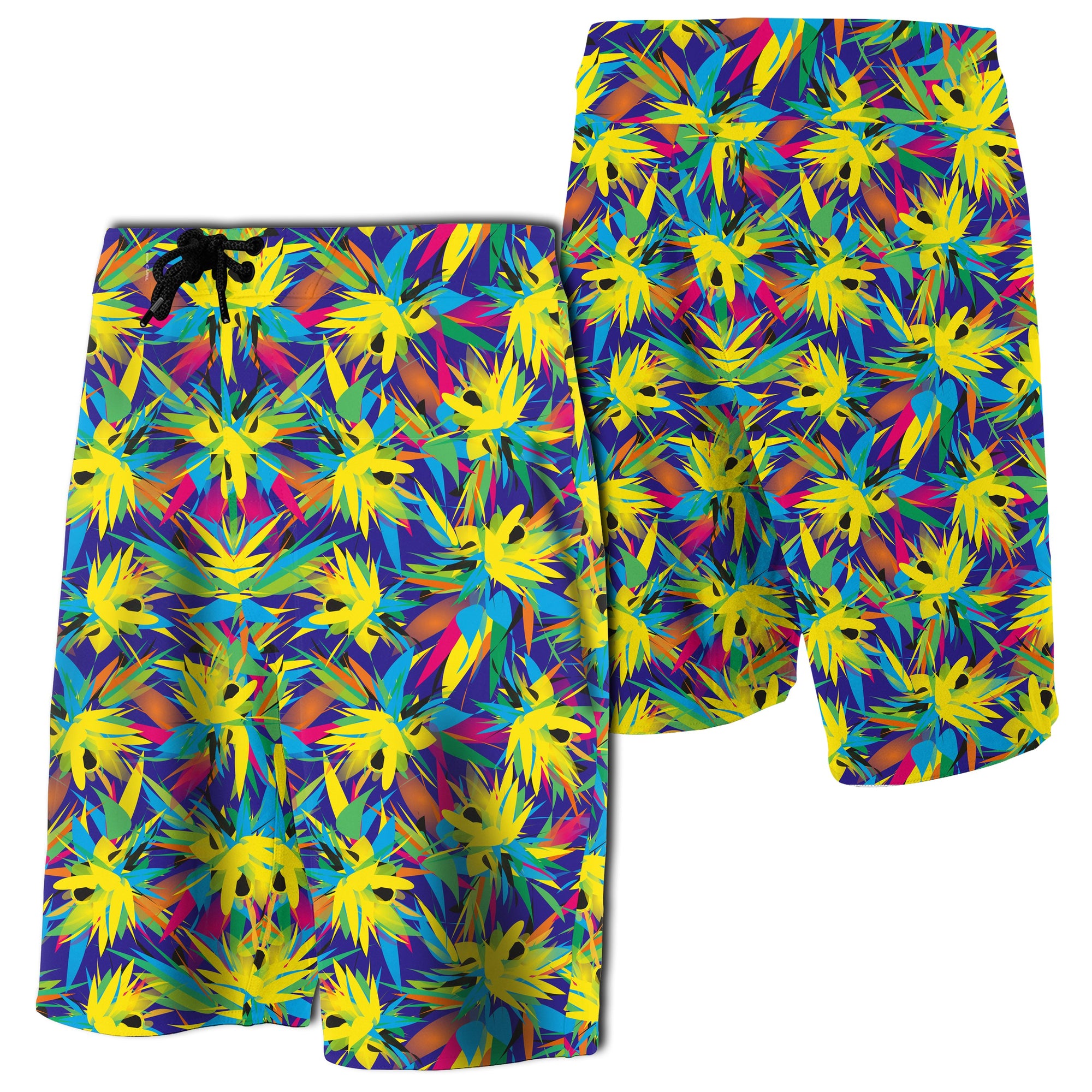 Tropical Pattern Mix Board Shorts Men Yellow - Polynesian Pride