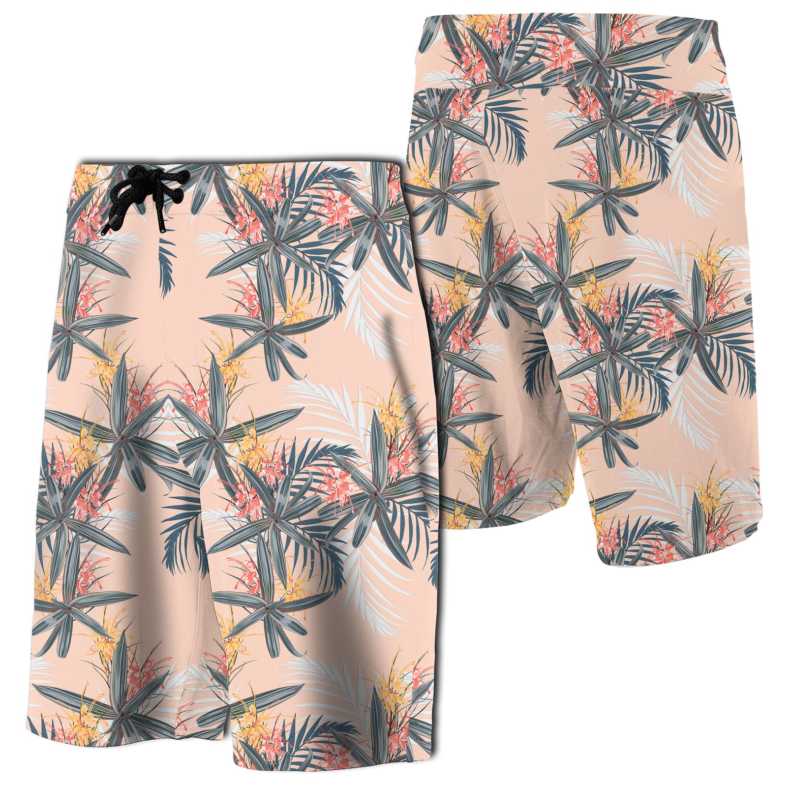 Tropical Pattern Pink Board Shorts Men White - Polynesian Pride