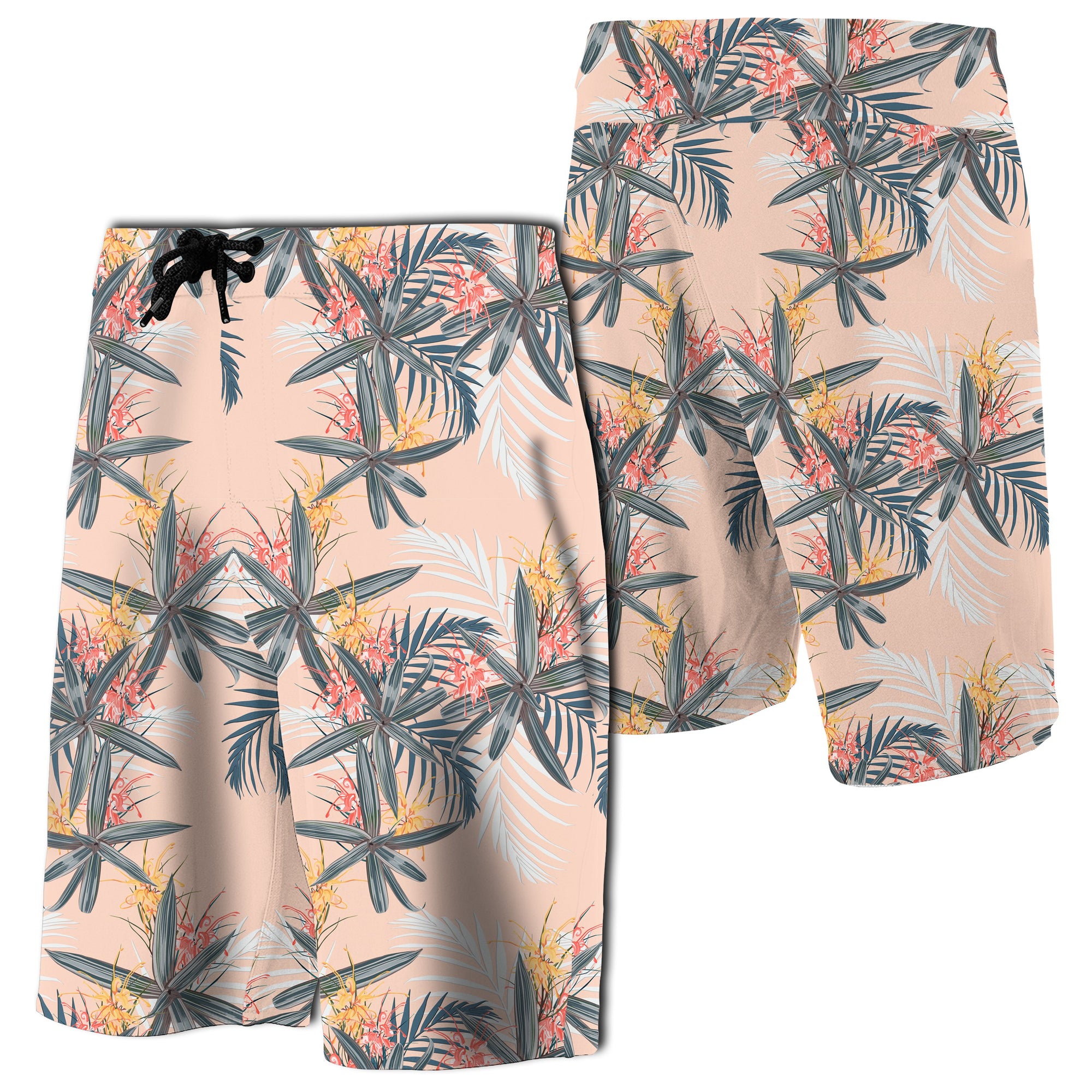 Tropical Pattern Pink Board Shorts Men White - Polynesian Pride