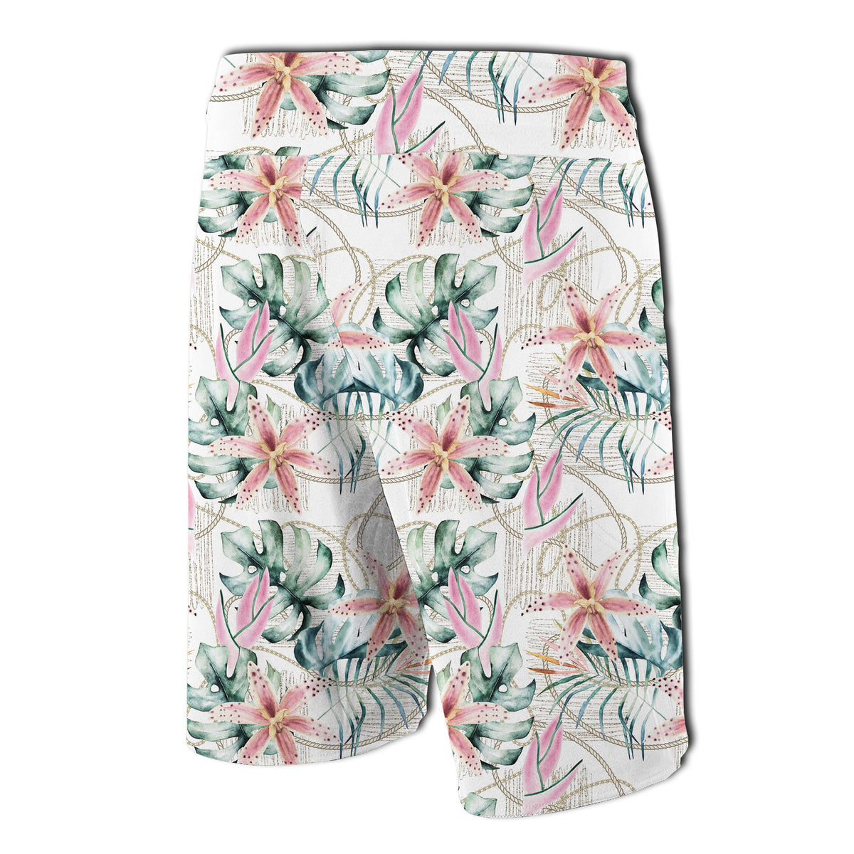 Tropical Pattern With Orchids, Leaves And Gold Cha Board Shorts - Polynesian Pride