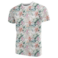 Hawaii Tropical Pattern With Orchids, Leaves and Gold Chains T Shirt - Polynesian Pride