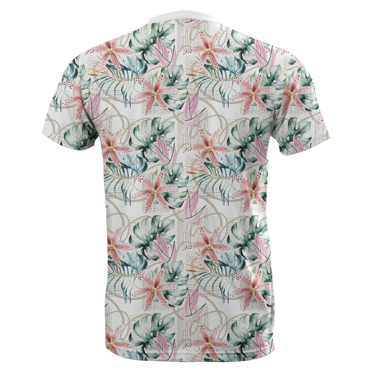Hawaii Tropical Pattern With Orchids, Leaves and Gold Chains T Shirt - Polynesian Pride